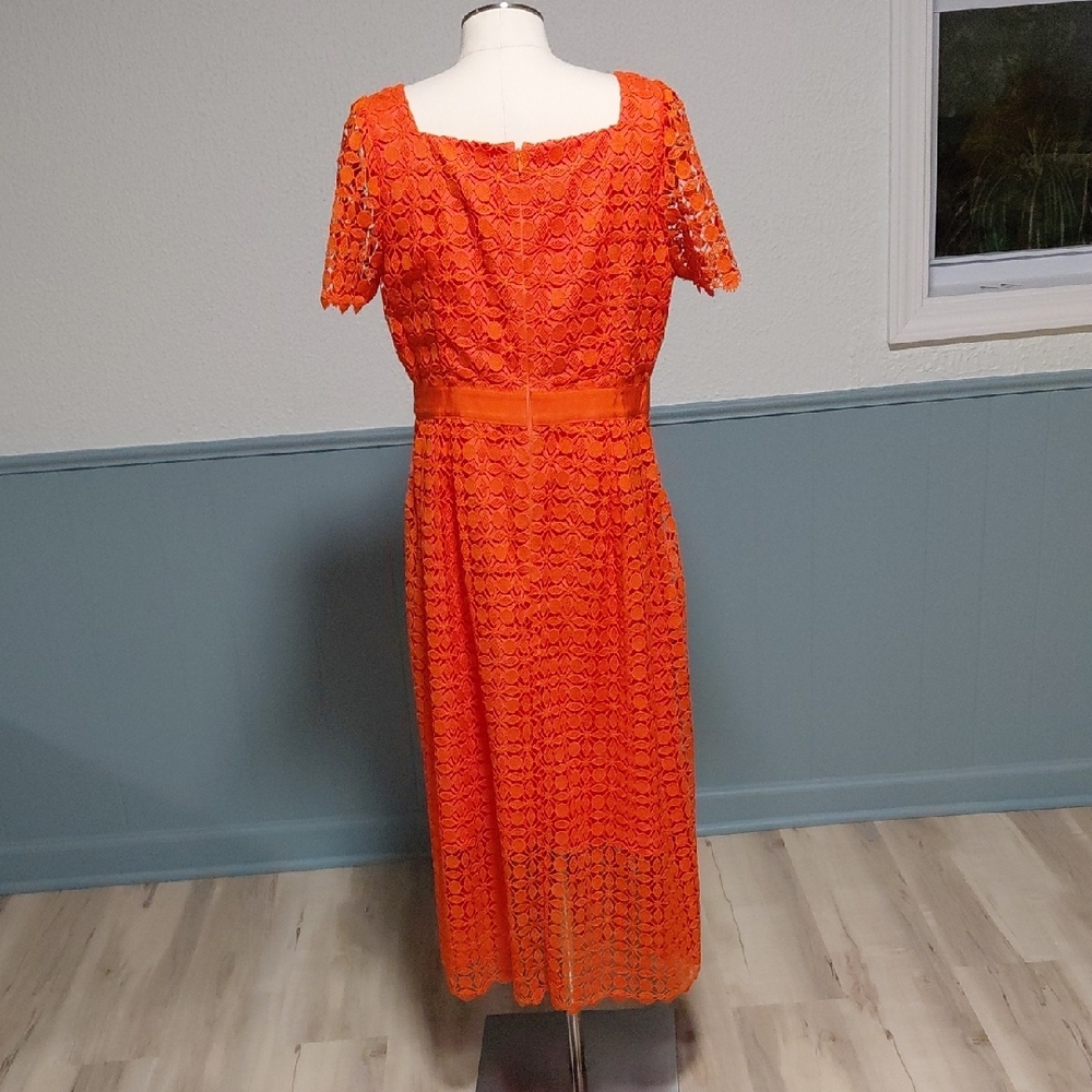 Talbots Bold Orange Lace Midi Dress - Picture 3 of 4